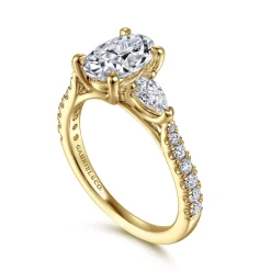 Best Gabriel & Co. Isadora - 14K Yellow Gold Oval Three Stone Diamond Engagement Ring