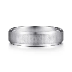 New Gabriel & Co. Isaiah - 14K White Gold 6mm - Beveled Edge Satin Finish Men's Wedding Band