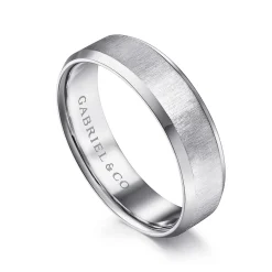 New Gabriel & Co. Isaiah - 14K White Gold 6mm - Beveled Edge Satin Finish Men's Wedding Band