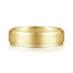 Clearance Gabriel & Co. Isaiah - 14K Yellow Gold 6mm - Beveled Edge Satin Finish Men's Wedding Band