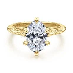 Best Gabriel & Co. Isolde - 14K Yellow Gold Oval Solitaire Diamond Engagement Ring