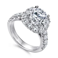 Discount Gabriel & Co. Ivory - 14K White Gold Cushion Halo Round Diamond Engagement Ring