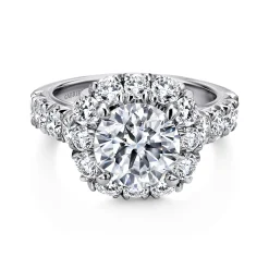 Discount Gabriel & Co. Ivory - 14K White Gold Cushion Halo Round Diamond Engagement Ring