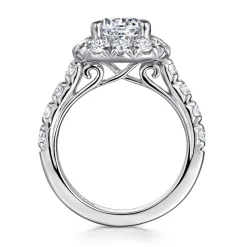 Best Gabriel & Co. Ivory - 14K White Gold Round Halo Diamond Engagement Ring