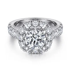 Best Gabriel & Co. Ivory - 14K White Gold Round Halo Diamond Engagement Ring