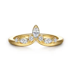 Discount Gabriel & Co. Jackson - 14K Yellow Gold Prong Set Marquise and Round Diamond Anniversary Band - 0.25 ct
