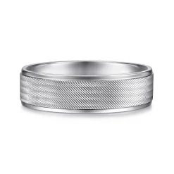 New Gabriel & Co. Jacob - 14K White Gold 6mm - Men's Wedding Band in Brushed Finish