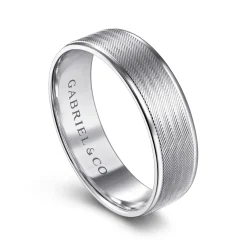 New Gabriel & Co. Jacob - 14K White Gold 6mm - Men's Wedding Band in Brushed Finish