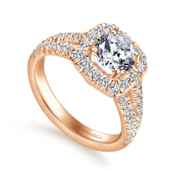 Best Gabriel & Co. James - 14K Rose Gold Cushion Halo Round Diamond Engagement Ring