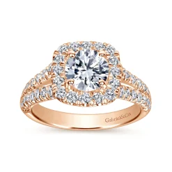 Best Gabriel & Co. James - 14K Rose Gold Cushion Halo Round Diamond Engagement Ring