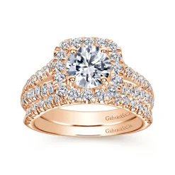 Best Gabriel & Co. James - 14K Rose Gold Cushion Halo Round Diamond Engagement Ring