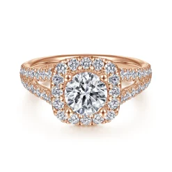 Best Gabriel & Co. James - 14K Rose Gold Cushion Halo Round Diamond Engagement Ring