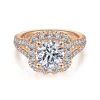 Discount Gabriel & Co. James - 14K Rose Gold Cushion Halo Round Diamond Engagement Ring