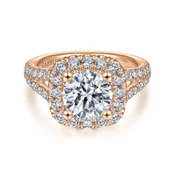 Discount Gabriel & Co. James - 14K Rose Gold Cushion Halo Round Diamond Engagement Ring