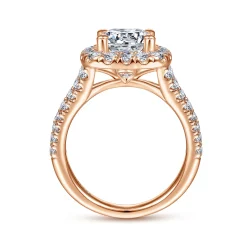 Discount Gabriel & Co. James - 14K Rose Gold Cushion Halo Round Diamond Engagement Ring