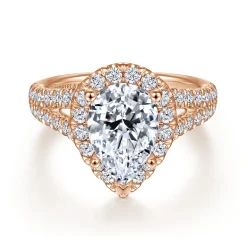 Outlet Gabriel & Co. James - 14K Rose Gold Pear Shape Halo Diamond Engagement Ring