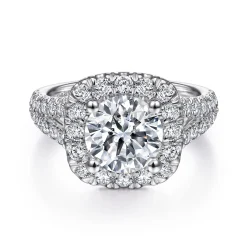 Hot Gabriel & Co. James - 14K White Gold Cushion Halo Round Diamond Engagement Ring