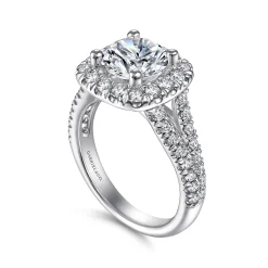 Hot Gabriel & Co. James - 14K White Gold Cushion Halo Round Diamond Engagement Ring