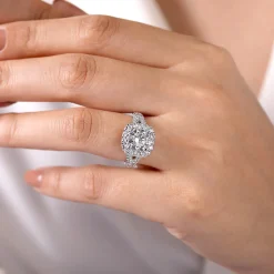 Hot Gabriel & Co. James - 14K White Gold Cushion Halo Round Diamond Engagement Ring