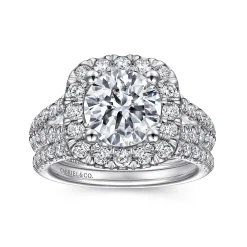 Hot Gabriel & Co. James - 14K White Gold Cushion Halo Round Diamond Engagement Ring