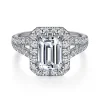 Clearance Gabriel & Co. James - 14K White Gold Halo Emerald Cut Diamond Engagement Ring