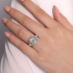 Clearance Gabriel & Co. James - 14K White Gold Halo Emerald Cut Diamond Engagement Ring