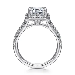 Clearance Gabriel & Co. James - 14K White Gold Halo Emerald Cut Diamond Engagement Ring