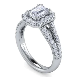 Sale Gabriel & Co. James - 14K White Gold Halo Emerald Cut Diamond Engagement Ring