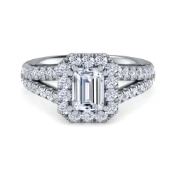 Sale Gabriel & Co. James - 14K White Gold Halo Emerald Cut Diamond Engagement Ring