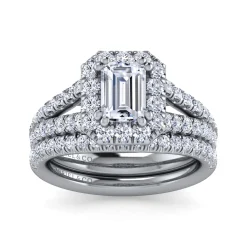 Sale Gabriel & Co. James - 14K White Gold Halo Emerald Cut Diamond Engagement Ring