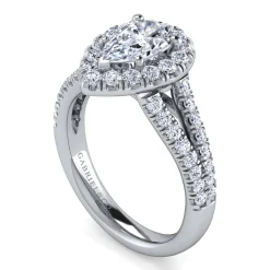 New Gabriel & Co. James - 14K White Gold Pear Shape Halo Diamond Engagement Ring