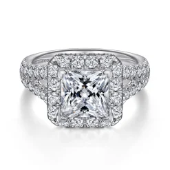 Clearance Gabriel & Co. James - 14K White Gold Princess Halo Diamond Engagement Ring