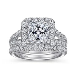 Clearance Gabriel & Co. James - 14K White Gold Princess Halo Diamond Engagement Ring