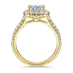Discount Gabriel & Co. James - 14K Yellow Gold Cushion Halo Round Diamond Engagement Ring