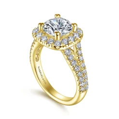 Discount Gabriel & Co. James - 14K Yellow Gold Cushion Halo Round Diamond Engagement Ring