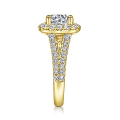 Discount Gabriel & Co. James - 14K Yellow Gold Cushion Halo Round Diamond Engagement Ring