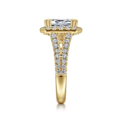 Clearance Gabriel & Co. James - 14K Yellow Gold Halo Emerald Cut Diamond Engagement Ring