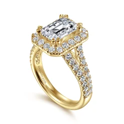 Clearance Gabriel & Co. James - 14K Yellow Gold Halo Emerald Cut Diamond Engagement Ring