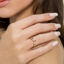 Best Gabriel & Co. Janay - 14K Yellow Gold Prong Set Sapphire and Diamond Anniversary Band - 0.07 ct