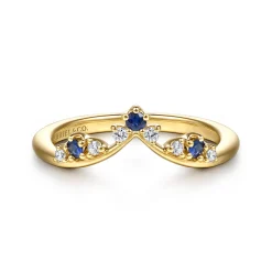 Best Gabriel & Co. Janay - 14K Yellow Gold Prong Set Sapphire and Diamond Anniversary Band - 0.07 ct