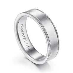 Clearance Gabriel & Co. Jason - 14K White Gold 6mm - Men's Wedding Band in Sandblast Finish