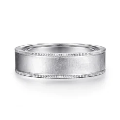 Clearance Gabriel & Co. Jason - 14K White Gold 6mm - Men's Wedding Band in Sandblast Finish