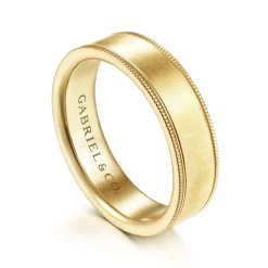 New Gabriel & Co. Jason - 14K Yellow Gold 6mm - Men's Wedding Band in Sandblast Finish