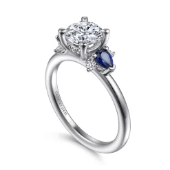 Gabriel & Co. Jeanne - 14K White Gold Round Three Stone Sapphire and Diamond Engagement Ring