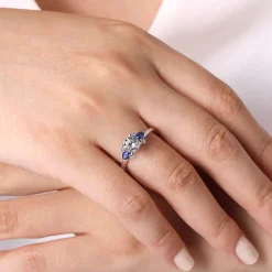 Gabriel & Co. Jeanne - 14K White Gold Round Three Stone Sapphire and Diamond Engagement Ring
