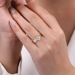 New Gabriel & Co. Joie - 14K White-Yellow Gold Twisted Diamond Engagement Ring