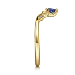 Sale Gabriel & Co. Jolly - 14K Yellow Gold Prong Set Pear Sapphire and Round Diamond Anniversary Band - 0.07 ct
