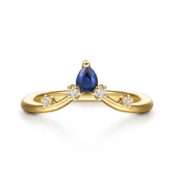 Sale Gabriel & Co. Jolly - 14K Yellow Gold Prong Set Pear Sapphire and Round Diamond Anniversary Band - 0.07 ct