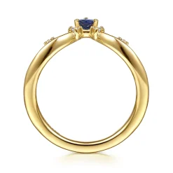 Sale Gabriel & Co. Jolly - 14K Yellow Gold Prong Set Pear Sapphire and Round Diamond Anniversary Band - 0.07 ct
