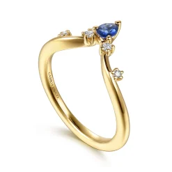 Sale Gabriel & Co. Jolly - 14K Yellow Gold Prong Set Pear Sapphire and Round Diamond Anniversary Band - 0.07 ct